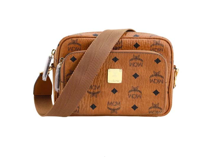 MCM Klassik Visetos Leather Camera Bag Unisex Cognac