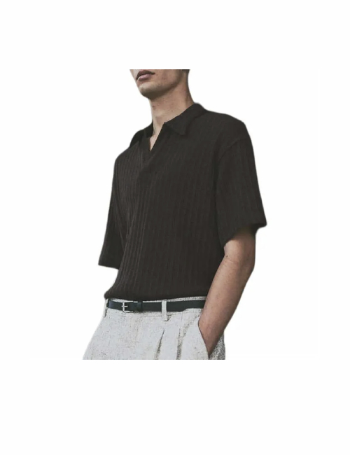 H&M Loose Casual V-Neck Solid Color Short-Sleeved Polo Shirt Men's Brown — изображение 4