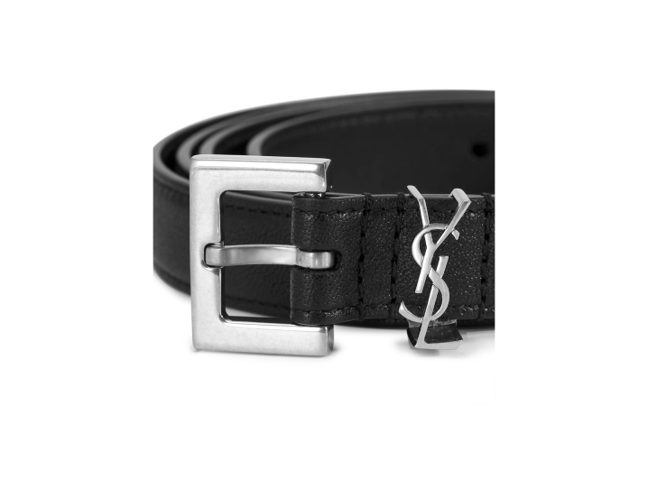 SAINT LAURENT logo buckle lambskin leather belt, women's, 2cm wide. — изображение 4