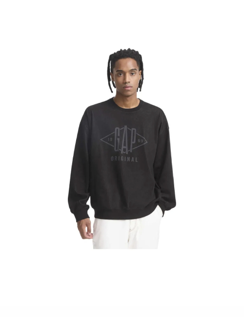 GAP diamond logo print faux denim knit long-sleeved crew neck sweatshirt, unisex. — изображение 3
