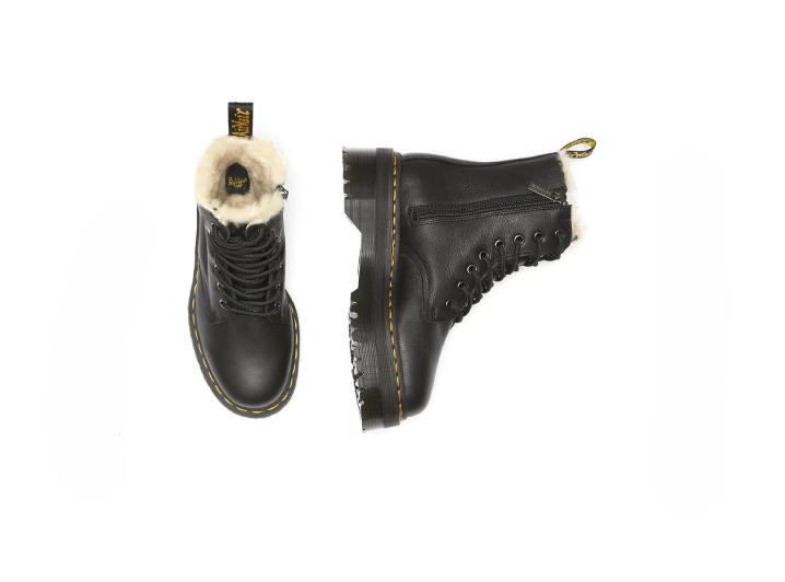 Dr. Martens Jadon Leather Faux Fur Lined Second Layer Cowhide Top Layer Glossy Lace-up Short Boots for Women, Black — изображение 2