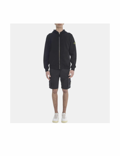 STONE ISLAND Logo Hooded Zip-Up Long Sleeve Sweatshirt for Men, Black — изображение 3