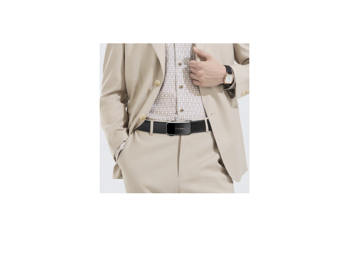 Pierre Cardin classic belt with universal automatic buckle, men's grained leather belt, black, 3.5 cm — изображение 2