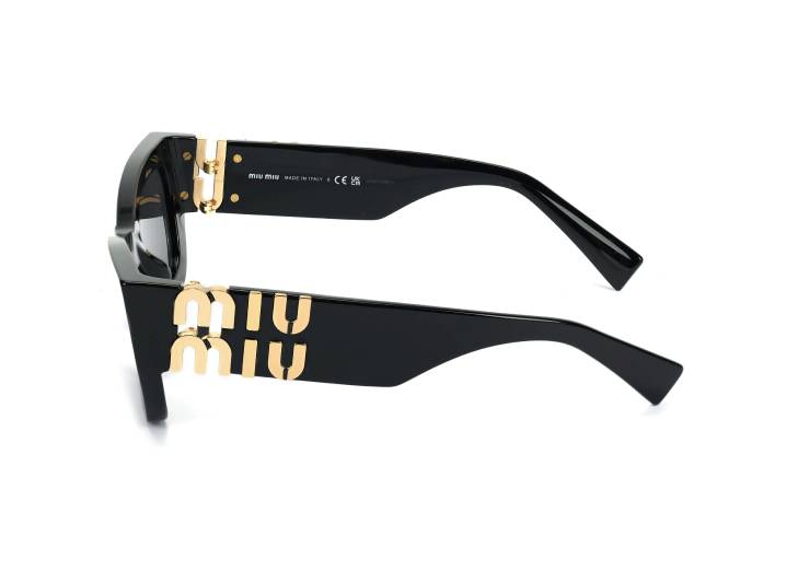 MIU MIU Women's Black Sunglasses with Irregularly Shaped Temples and Engraved Letter Design — изображение 5