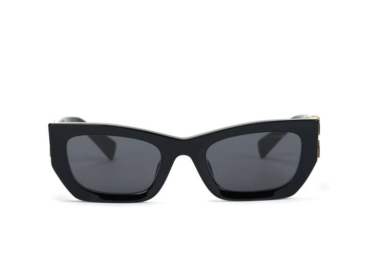 MIU MIU Women's Black Sunglasses with Irregularly Shaped Temples and Engraved Letter Design — изображение 6