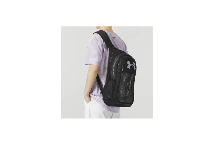 Under Armour Hustle Mesh Zippered Polyester Backpack/Shoulder Bag, Unisex, Black — изображение 2