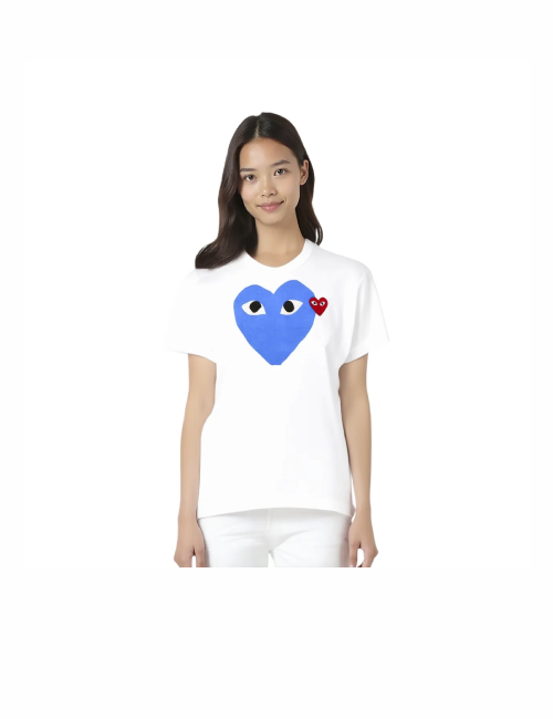 CDG Play SS24 Large and Small Double Heart Crew Neck Short Sleeve T-Shirt, Unisex, Blue — изображение 2