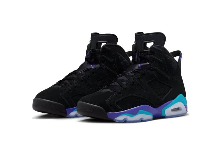 Jordan Air Jordan 6 "Aqua" Trendy Mid-Top Retro Basketball Shoes for Men, Black and Purple — изображение 4
