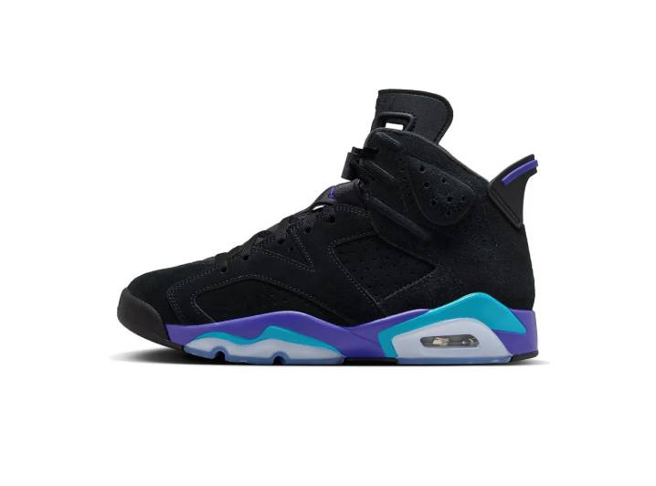 Jordan Air Jordan 6 "Aqua" Trendy Mid-Top Retro Basketball Shoes for Men, Black and Purple