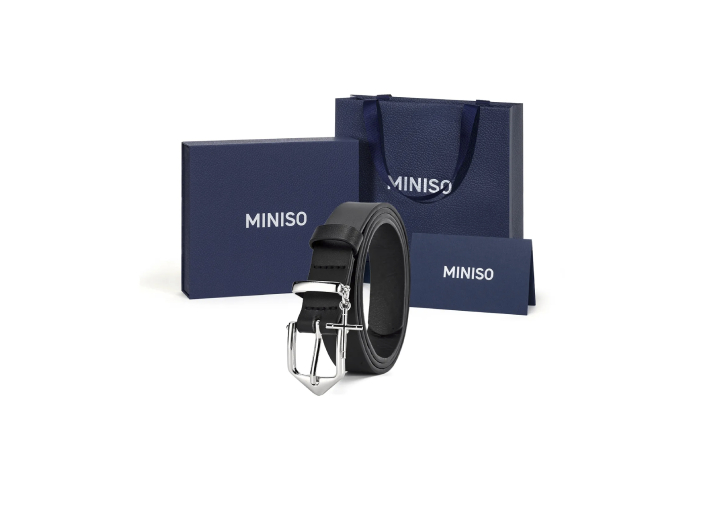 MINISO fashionable high street style belt, black leather, unisex, 2.4 cm. — изображение 4