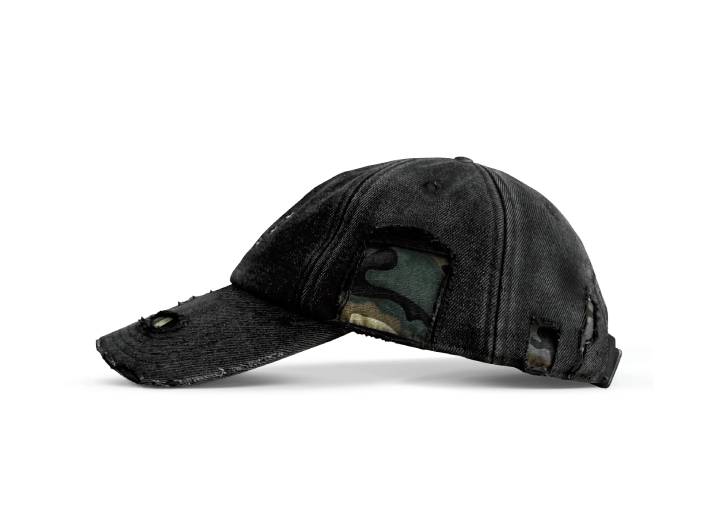TecNineGroup Nine-Star baseball cap with a distressed effect, ripped edges, and an oversized unisex headband — изображение 3
