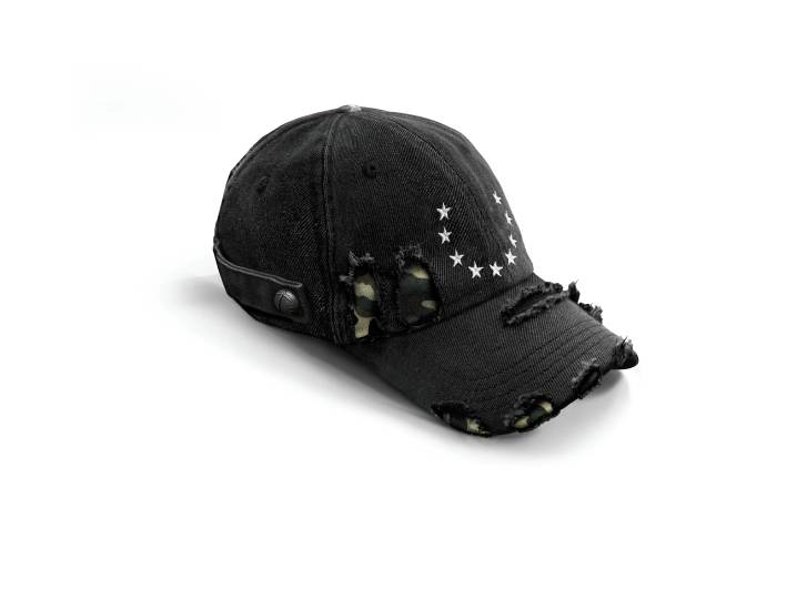 TecNineGroup Nine-Star baseball cap with a distressed effect, ripped edges, and an oversized unisex headband — изображение 4