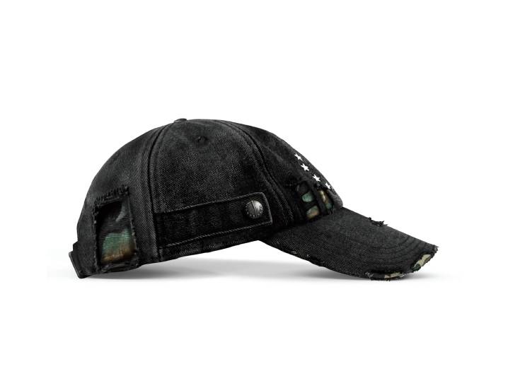TecNineGroup Nine-Star baseball cap with a distressed effect, ripped edges, and an oversized unisex headband — изображение 5