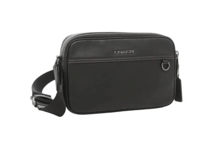 COACH Graham 23 logo leather messenger bag, medium size, men's, black. — изображение 7