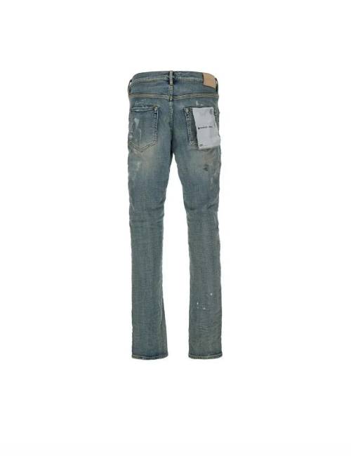 PURPLE-BRAND Solid Color Distressed Washed Zipper Jeans for Men, Blue — изображение 3
