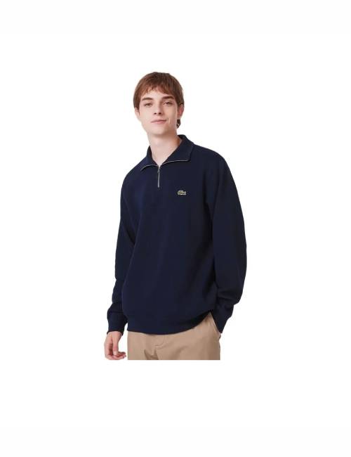 LACOSTE French crocodile embroidered logo pullover with mid-chest zip, high collar, unisex — изображение 3