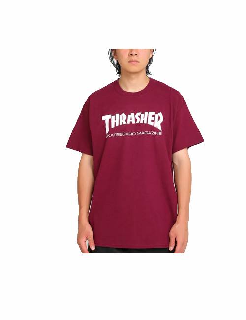Thrasher Classic Letter Print Crew Neck Pullover Short Sleeve T-Shirt, US Size, Unisex, Burgundy — изображение 3