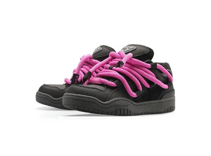 Cat and Sofa Dreadlocks Series Casual Round Toe Lace-up Low-top Sneakers, Unisex, Black and Pink — изображение 5