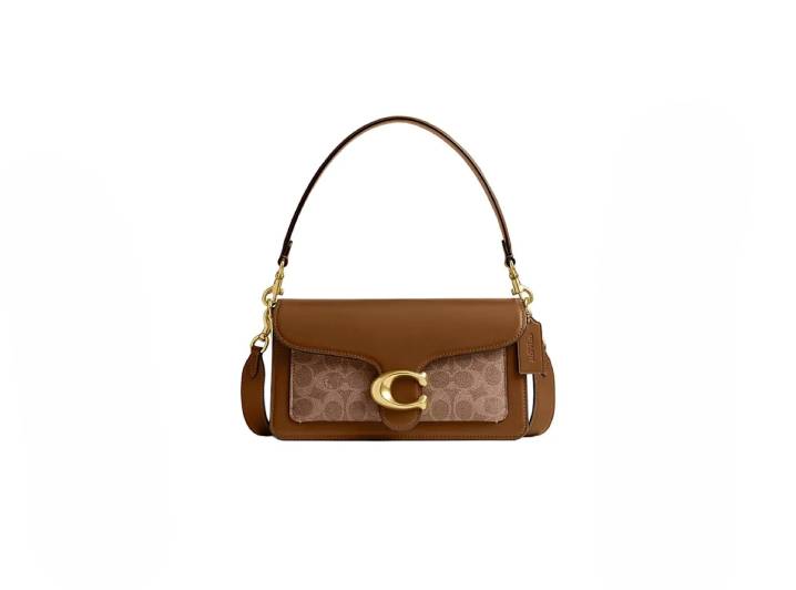 COACH Tabby 26 Logo Hardware Magnetic Snap Closure Leather Handbag/Crossbody/Shoulder Bag, Medium Size, Brown/Yellow
