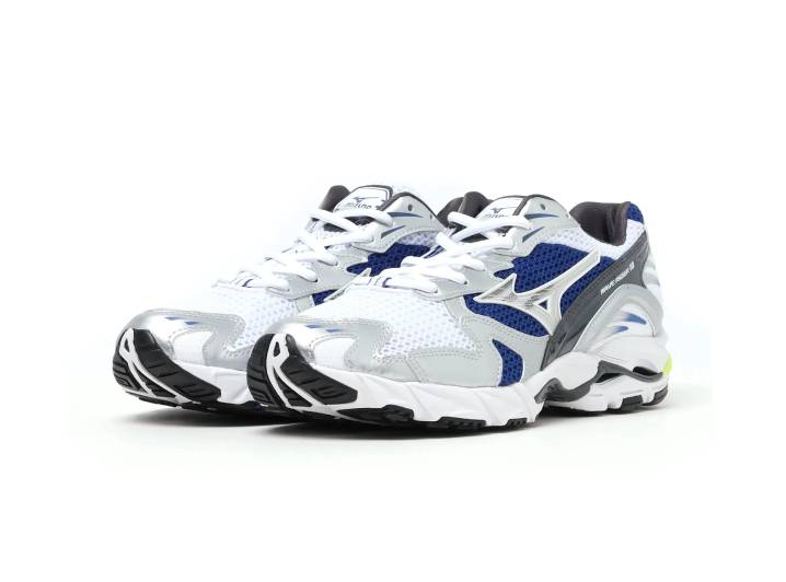 Mizuno Wave Rider 10: Cushioned, durable low-top running shoes, unisex, white and blue. — изображение 4