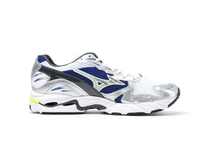 Mizuno Wave Rider 10: Cushioned, durable low-top running shoes, unisex, white and blue. — изображение 5