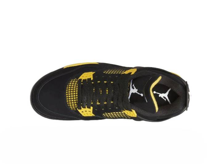 Jordan Air Jordan 4 Thunder Leather Mid-Top Retro Basketball Shoes, Unisex, Black/Yellow, 2023 Edition — изображение 4