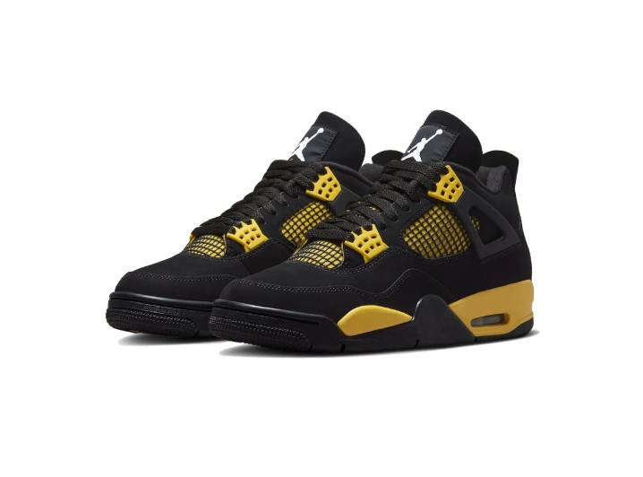 Jordan Air Jordan 4 Thunder Leather Mid-Top Retro Basketball Shoes, Unisex, Black/Yellow, 2023 Edition — изображение 5