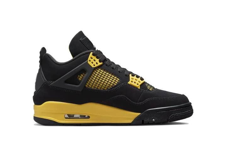 Jordan Air Jordan 4 Thunder Leather Mid-Top Retro Basketball Shoes, Unisex, Black/Yellow, 2023 Edition — изображение 6