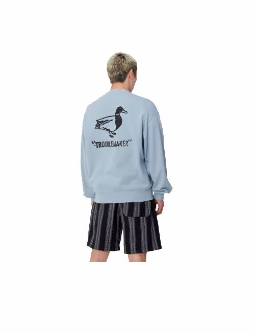 Carhartt WIP Stamp Sweatshirt with Animal Logo on the Back, Crew Neck, Long Sleeve, Unisex, Matte Blue — изображение 3
