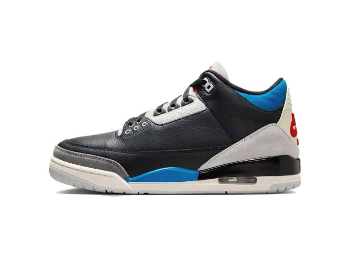 Jordan Air Jordan 3 Retro "Rare Air" men's mid-top basketball shoes in black, grey and red.