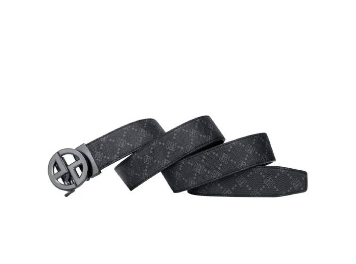 Retro POLO belt with monogram and classic automatic buckle, gunmetal color, width 3.4 cm. — изображение 4