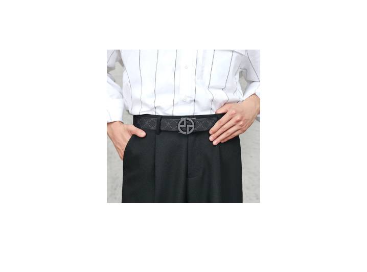 Retro POLO belt with monogram and classic automatic buckle, gunmetal color, width 3.4 cm. — изображение 5
