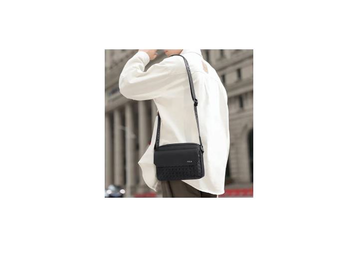 POLO diamond pattern bag water repellent high quality synthetic leather shoulder bag unisex couples black. — изображение 2