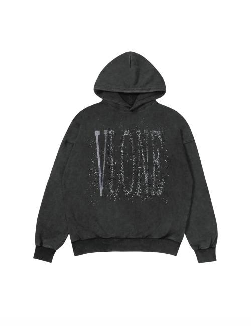 VLONE STAPLE HOODIE Moon Logo Print Rhinestone Washed Loose Fit Hooded Sweatshirt, Unisex — изображение 4