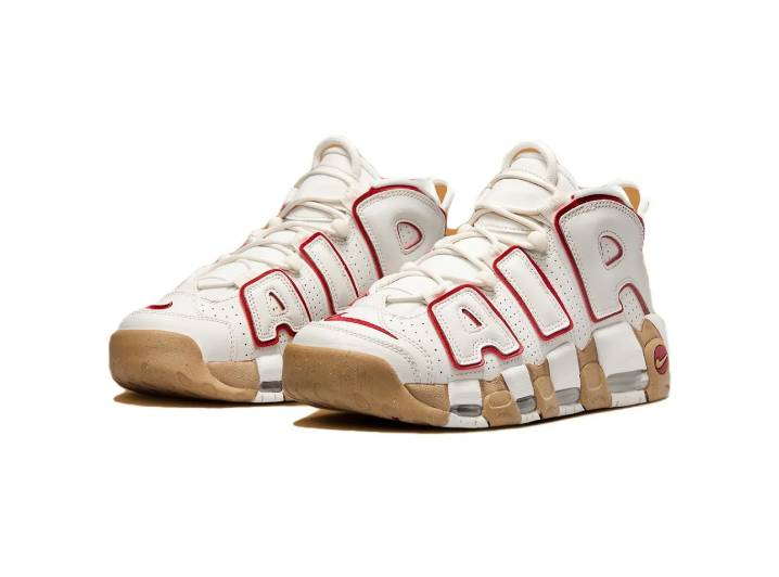 Nike Air More Uptempo Durable and Breathable Mid-Top Retro Basketball Shoes Women's White/Red — изображение 5