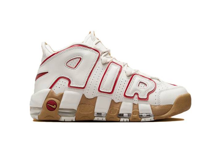 Nike Air More Uptempo Durable and Breathable Mid-Top Retro Basketball Shoes Women's White/Red — изображение 6