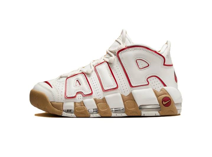 Nike Air More Uptempo Durable and Breathable Mid-Top Retro Basketball Shoes Women's White/Red
