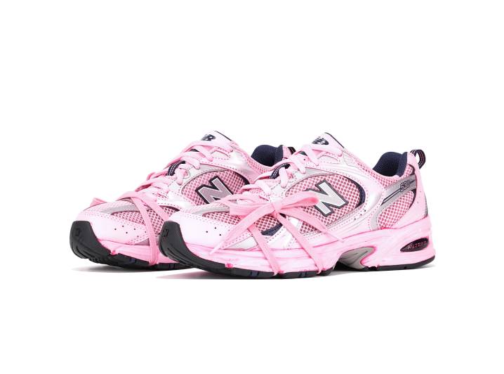New Balance NB 530 Distressed Running Shoes, Unisex, Pink, White, and Silver — изображение 5