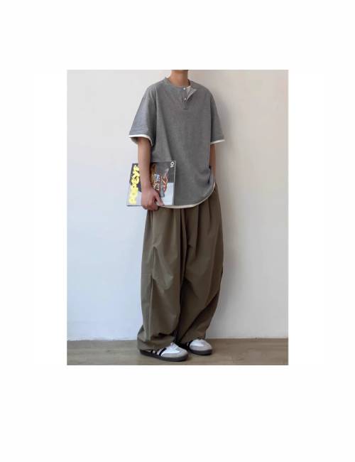 MORii Japanese retro loose-fitting, pleated, wide-leg trousers, unisex — изображение 5