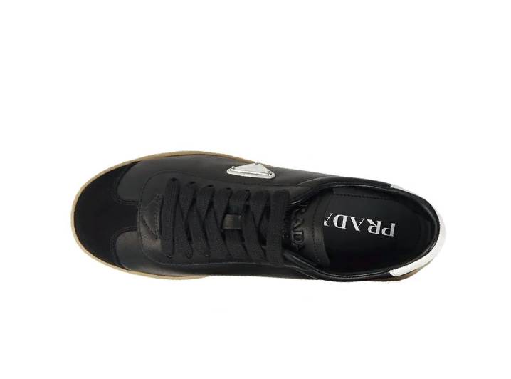 PRADA Leather Round Toe Flat Lace-up Low-top Sneakers Men's Black — изображение 3