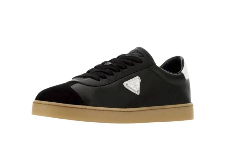 PRADA Leather Round Toe Flat Lace-up Low-top Sneakers Men's Black — изображение 4