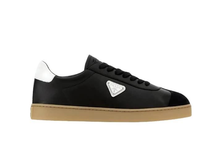 PRADA Leather Round Toe Flat Lace-up Low-top Sneakers Men's Black — изображение 5