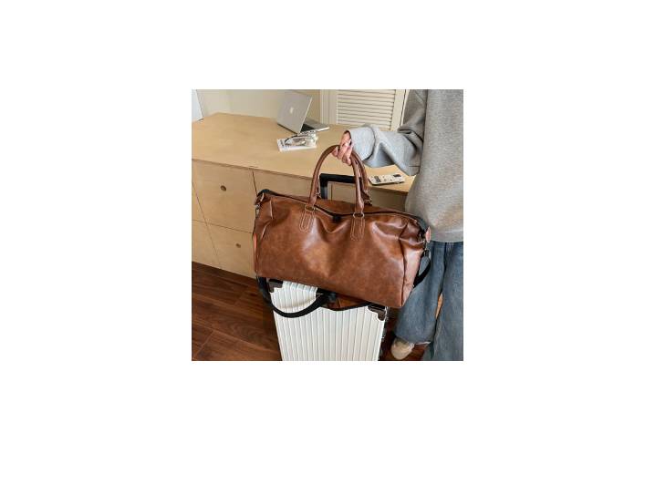 BRABOSTON Retro Style High Quality Solid Color Fashionable Faux Leather Travel Bag Unisex Brown — изображение 3