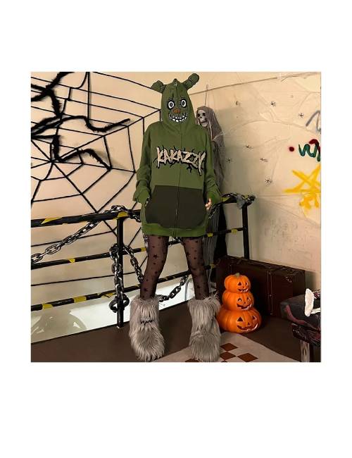 KAKAZZY Thick hooded cardigan made of pure cotton with a creative pattern, zipper, unisex — изображение 4