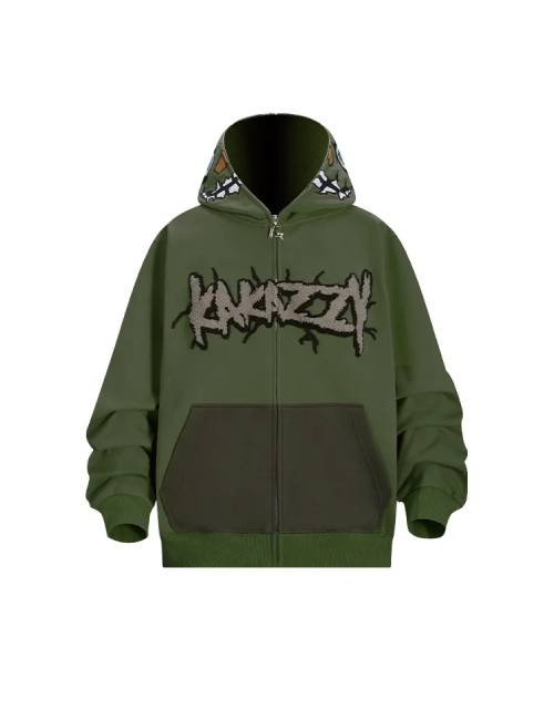 KAKAZZY Thick hooded cardigan made of pure cotton with a creative pattern, zipper, unisex — изображение 6