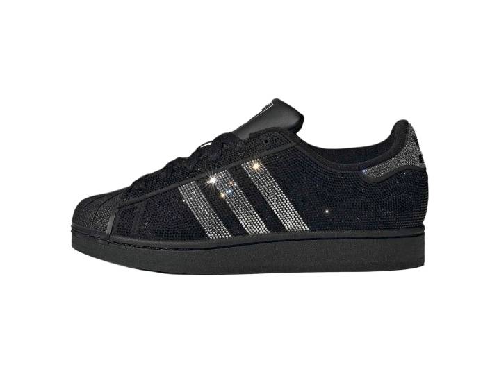 Аdidas Originals Superstar 2 Valentine's Day Limited Edition Classic Comfort Diamond-Studded Sneakers for Women, Black and Silver