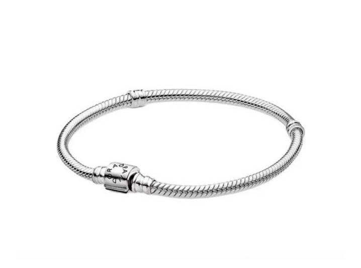 Pandora Moments bracelet with barrel clasp and snake chain, 925 sterling silver, unisex, couple style. Silver, 19cm, Brand — изображение 2
