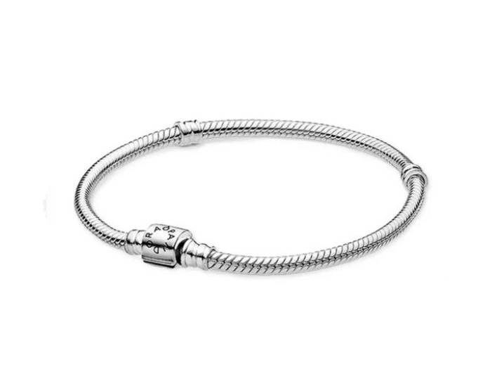 Pandora Moments bracelet with barrel clasp and snake chain, 925 sterling silver, unisex, couple style. Silver, 19cm, Brand — изображение 4