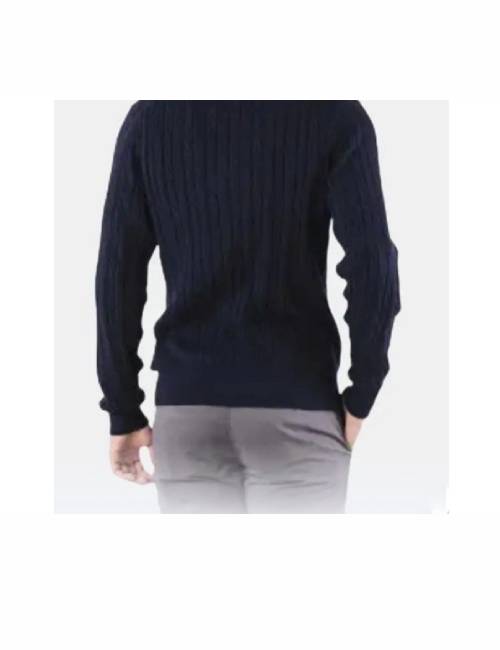 Men's Tommy Hilfiger sweater in American retro collegiate style, with embroidered logo, navy blue — изображение 3