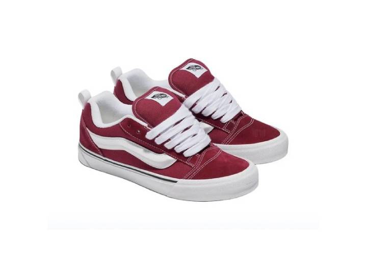 Vans Knu Skool suede comfortable low-top sneakers, unisex style, red and white — изображение 2